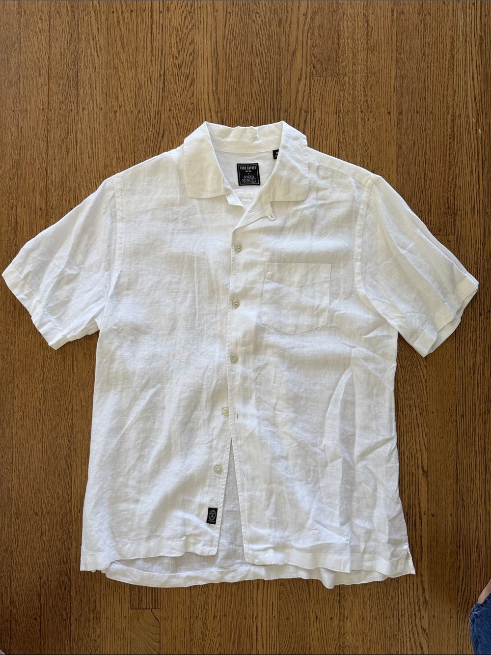 Todd Snyder White Short-Sleeve Linen Button-Down Shirt